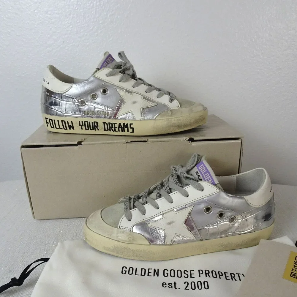 Golden Goose Sneakers Super Star Penstar Silver White Leather Women 36